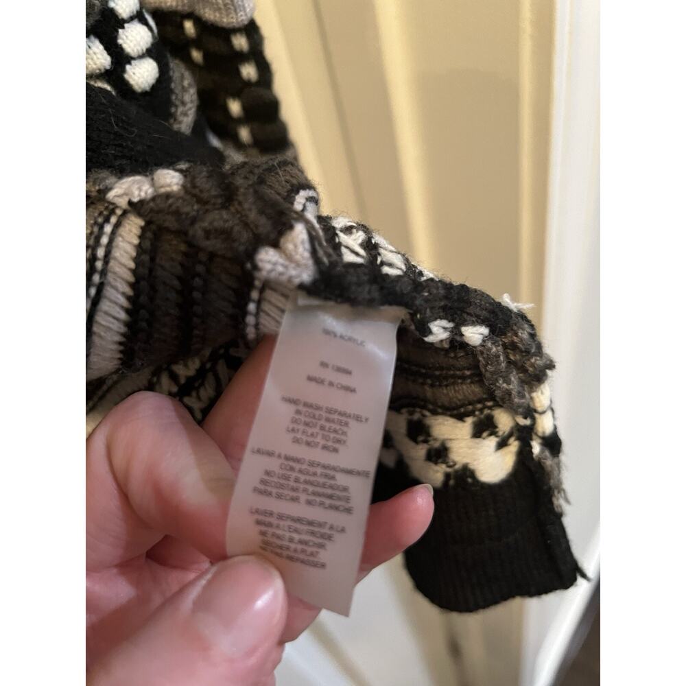 Womens Black Gray Jacquard Open Front Cardigan Size L Boho Aztec - Picture 7 of 11